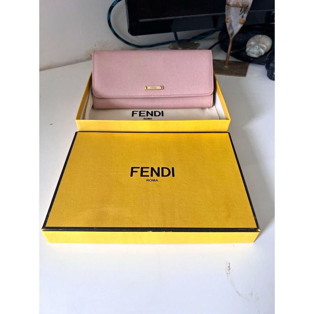 Fendi Roma Pink Logo Snap Flap Long Women's Wallet with Box and Papers